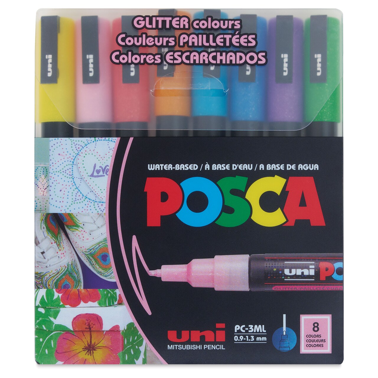 Posca Paint Markers - Set of 8, Glitter Colors, Fine Bullet Tip, 0.9 mm to 1.3 mm